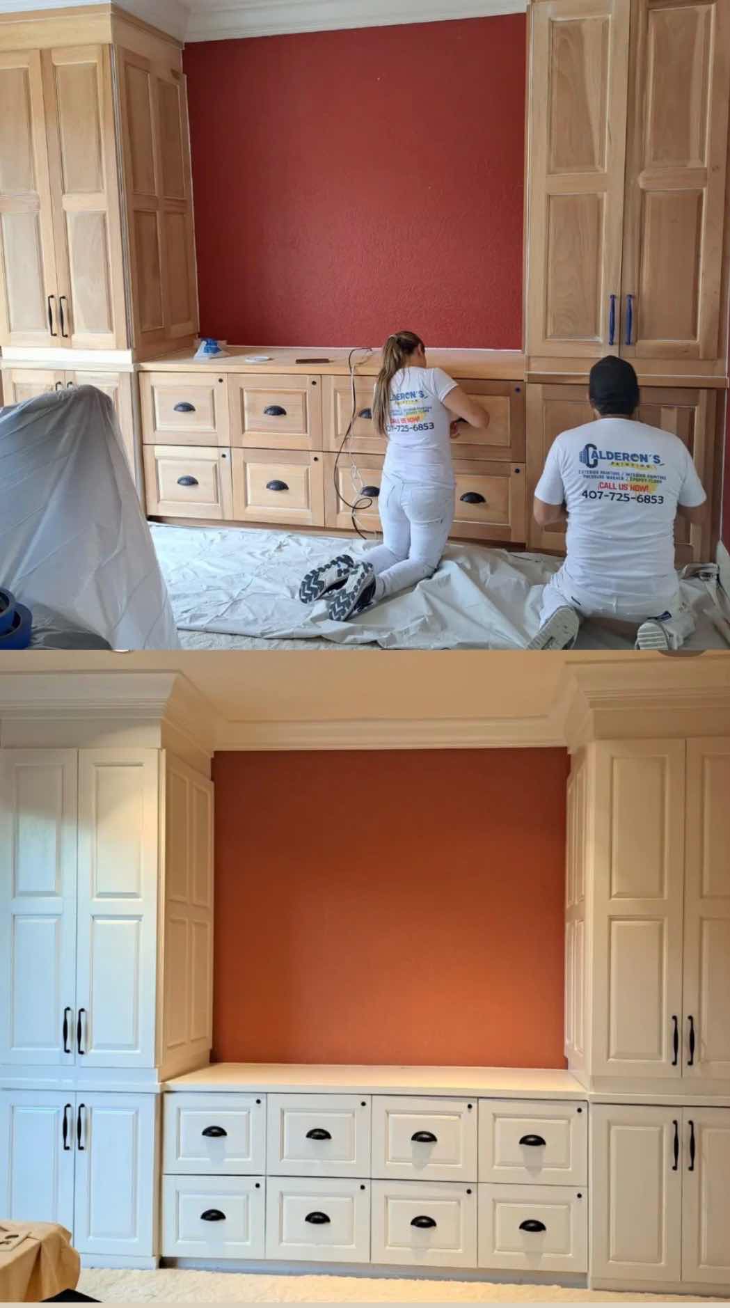 Built-in cabinets repainted by our team